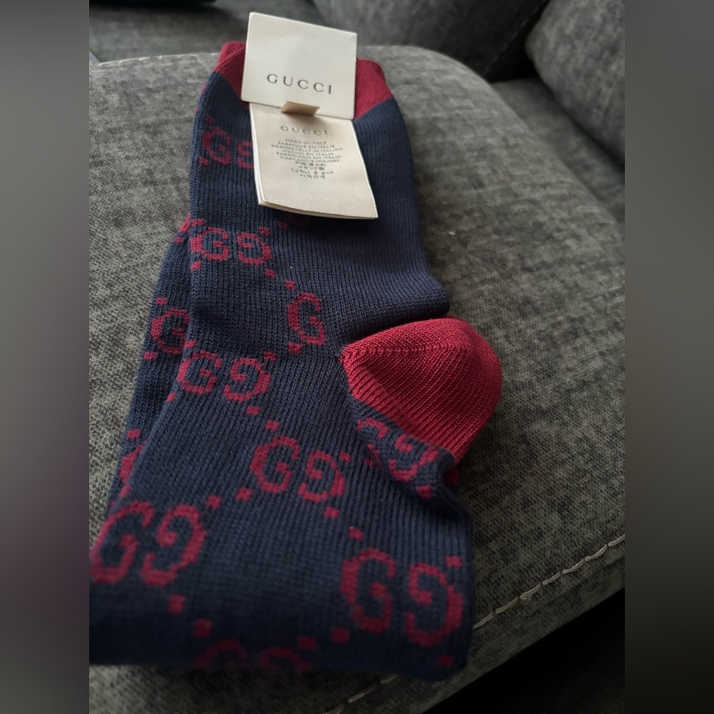 Gucci Blue and Red Casual Socks with Monogram GG Logo